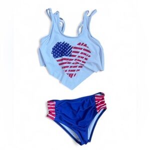 Girls' sparkle in pink Blue American Flag Heart Two-Piece Swim Bikini
